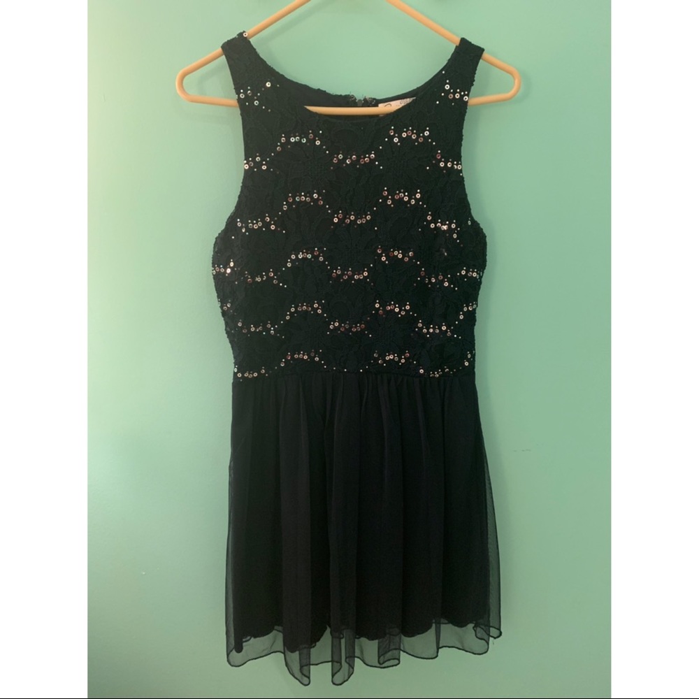 Lace sequin and tulle navy dress